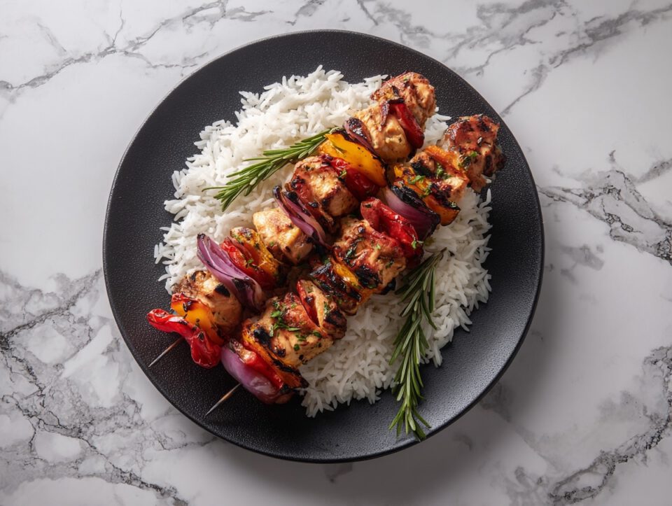 Espetada de frango com tomate seco e alecrim