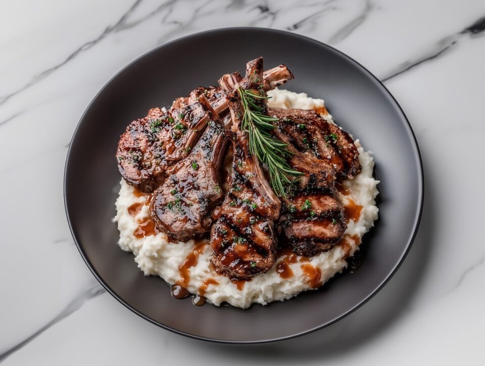 Costeletas de borrego com alecrim e mel